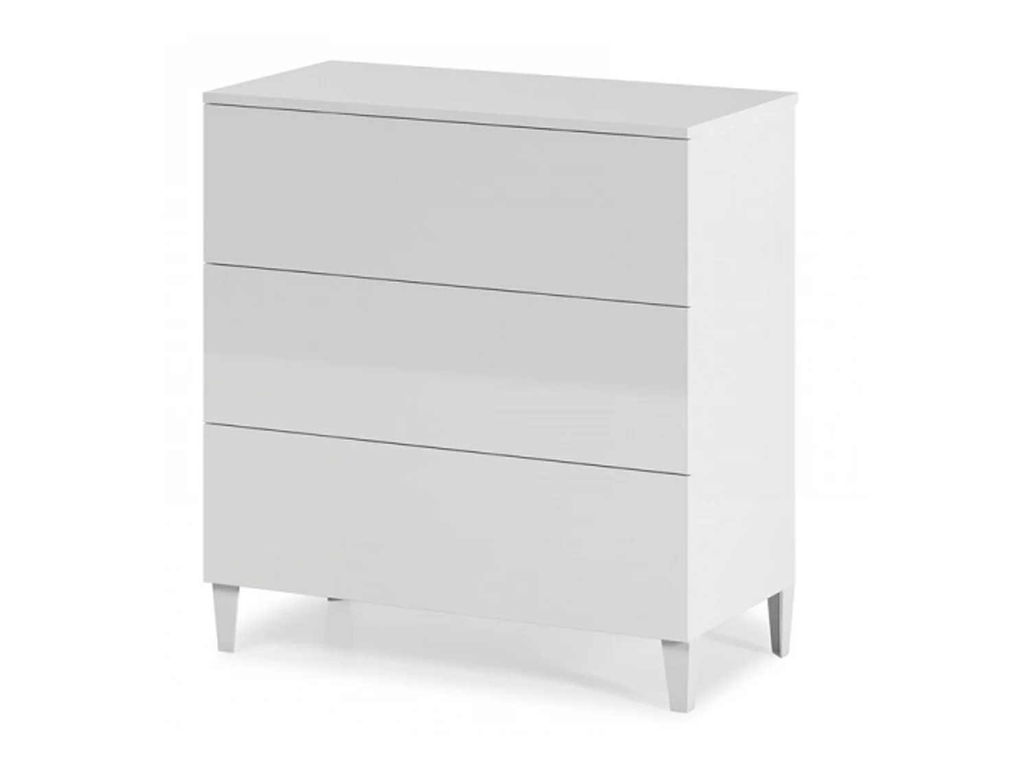 Commode en bois coloris blanc brillant avec 3 tiroirs - Dim : 76 x 80 x 40 cm