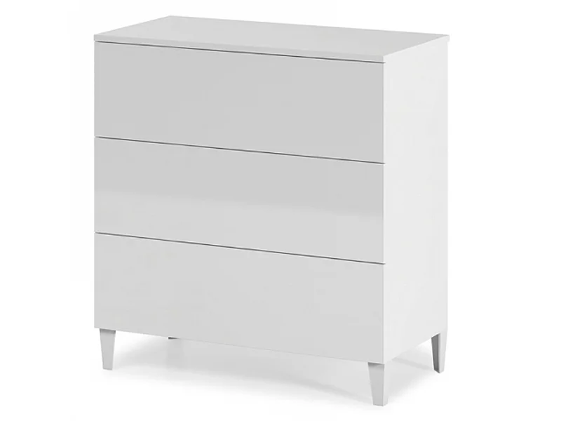 Commode en bois coloris blanc brillant avec 3 tiroirs - Dim : 76 x 80 x 40 cm
