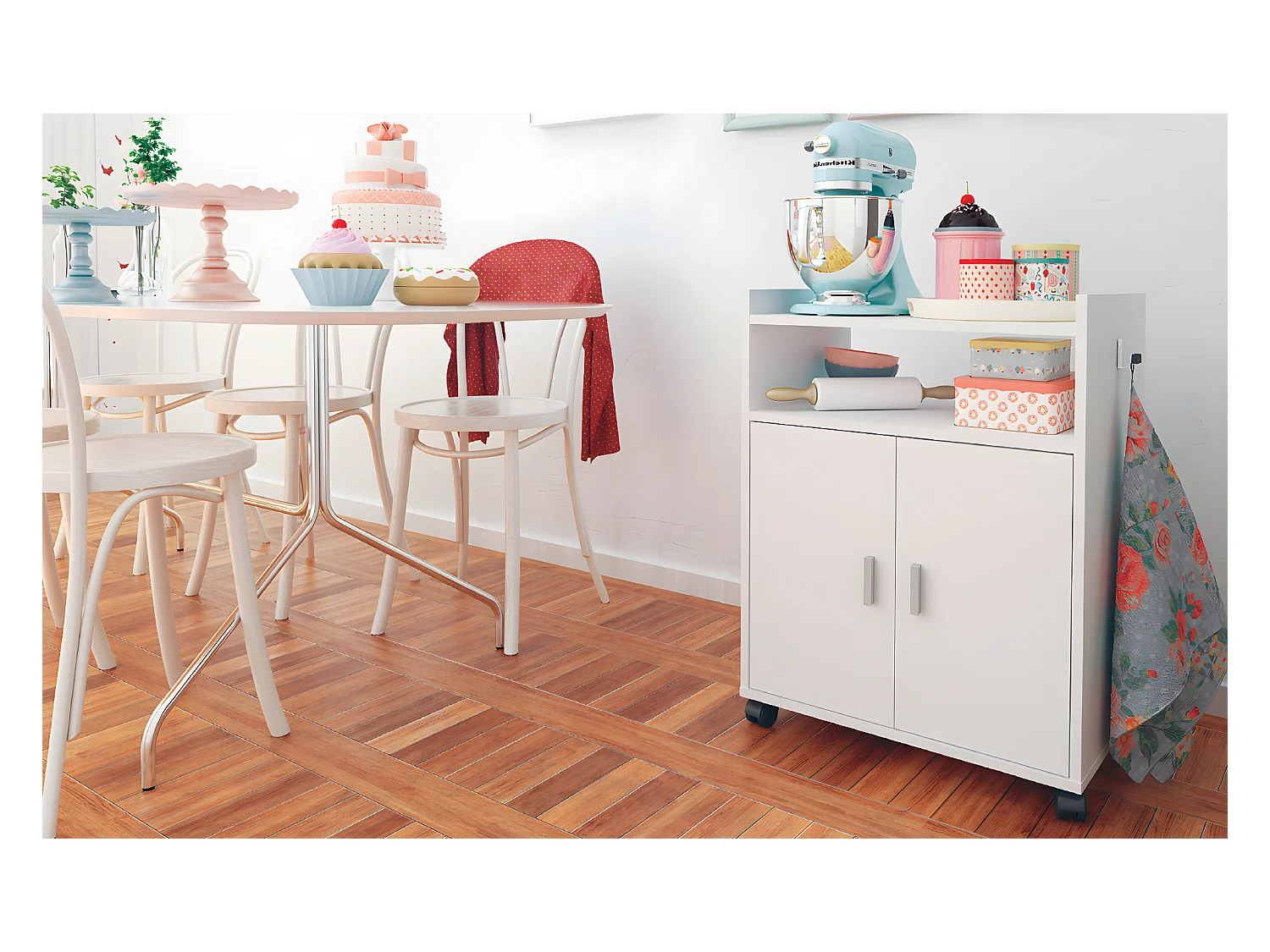 Meuble de cuisine / Meuble polyvalent coloris blanc - Hauteur 79.5 x Longueur 60 x Profondeur 40 cm