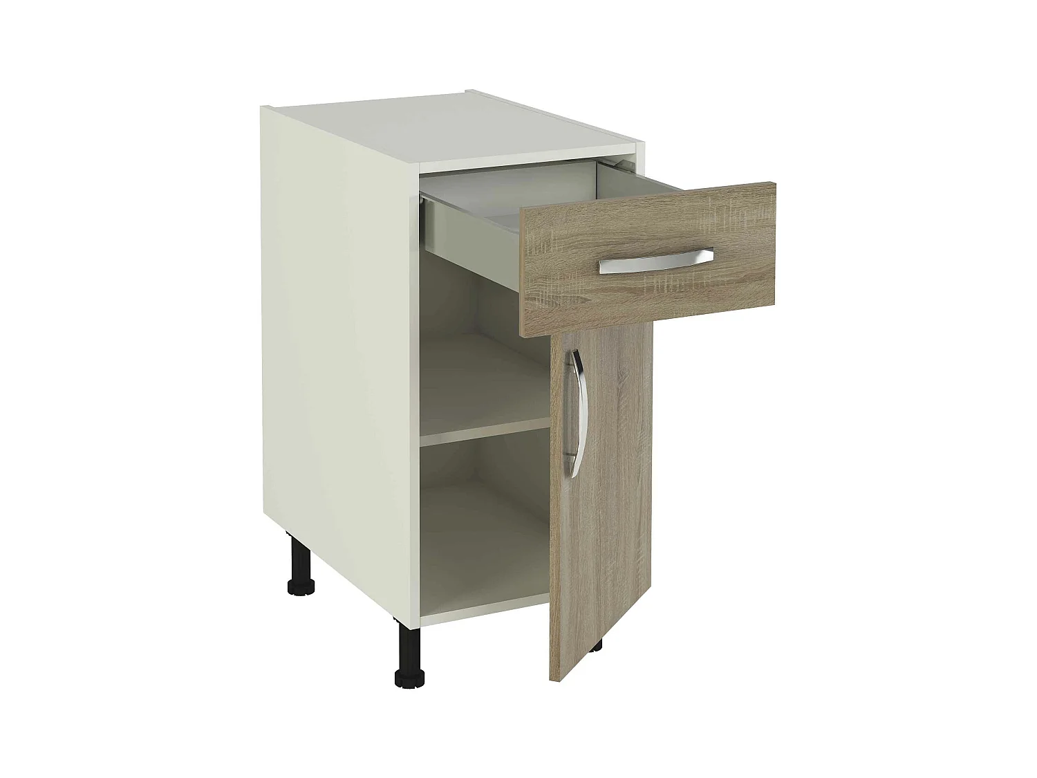 Meuble armoire de cuisine 1 porte + 1 tiroir coloris chêne cortez - Hauteur 85 x Longueur 40 x profondeur 58 cm