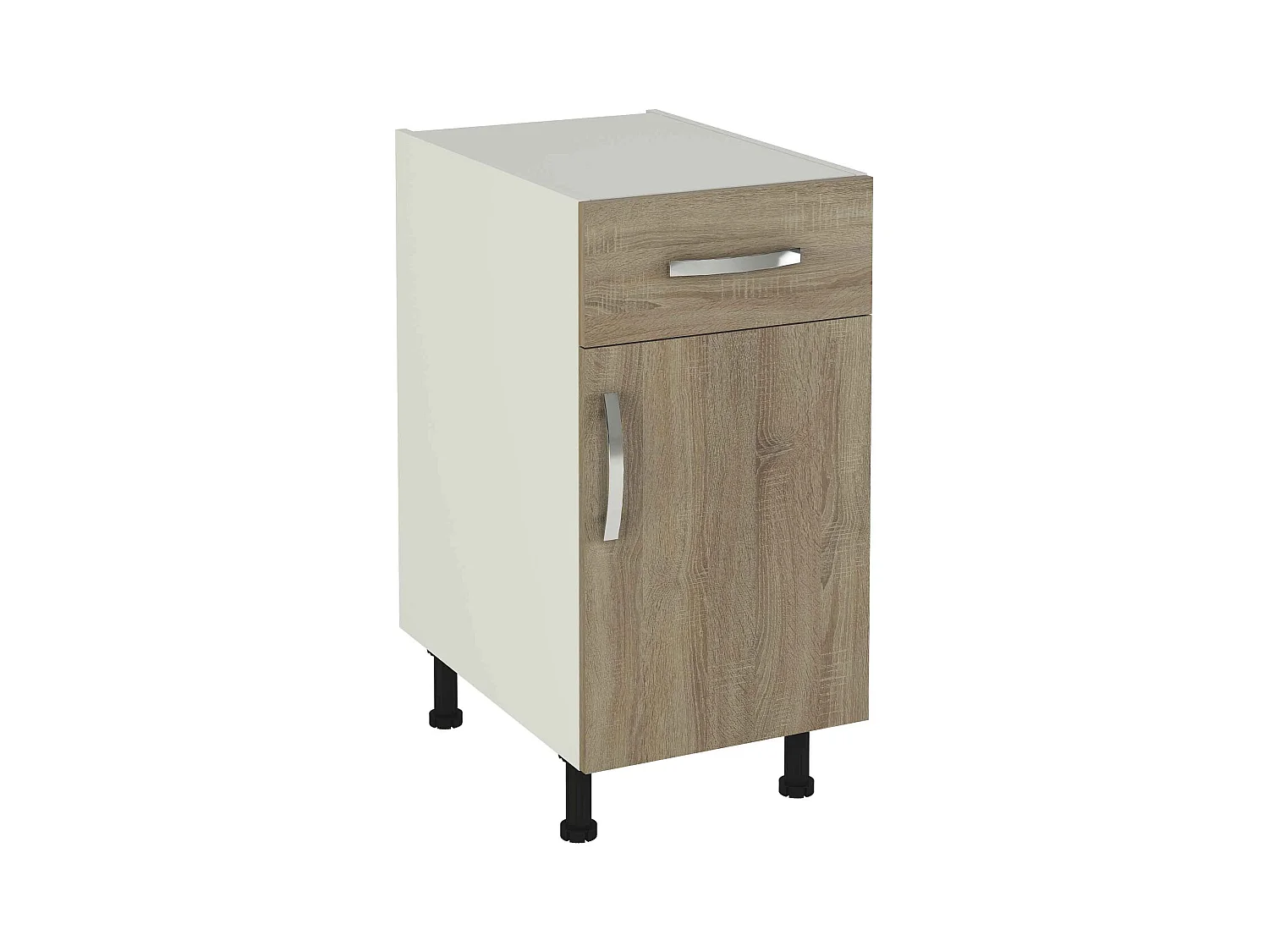 Meuble armoire de cuisine 1 porte + 1 tiroir coloris chêne cortez - Hauteur 85 x Longueur 40 x profondeur 58 cm