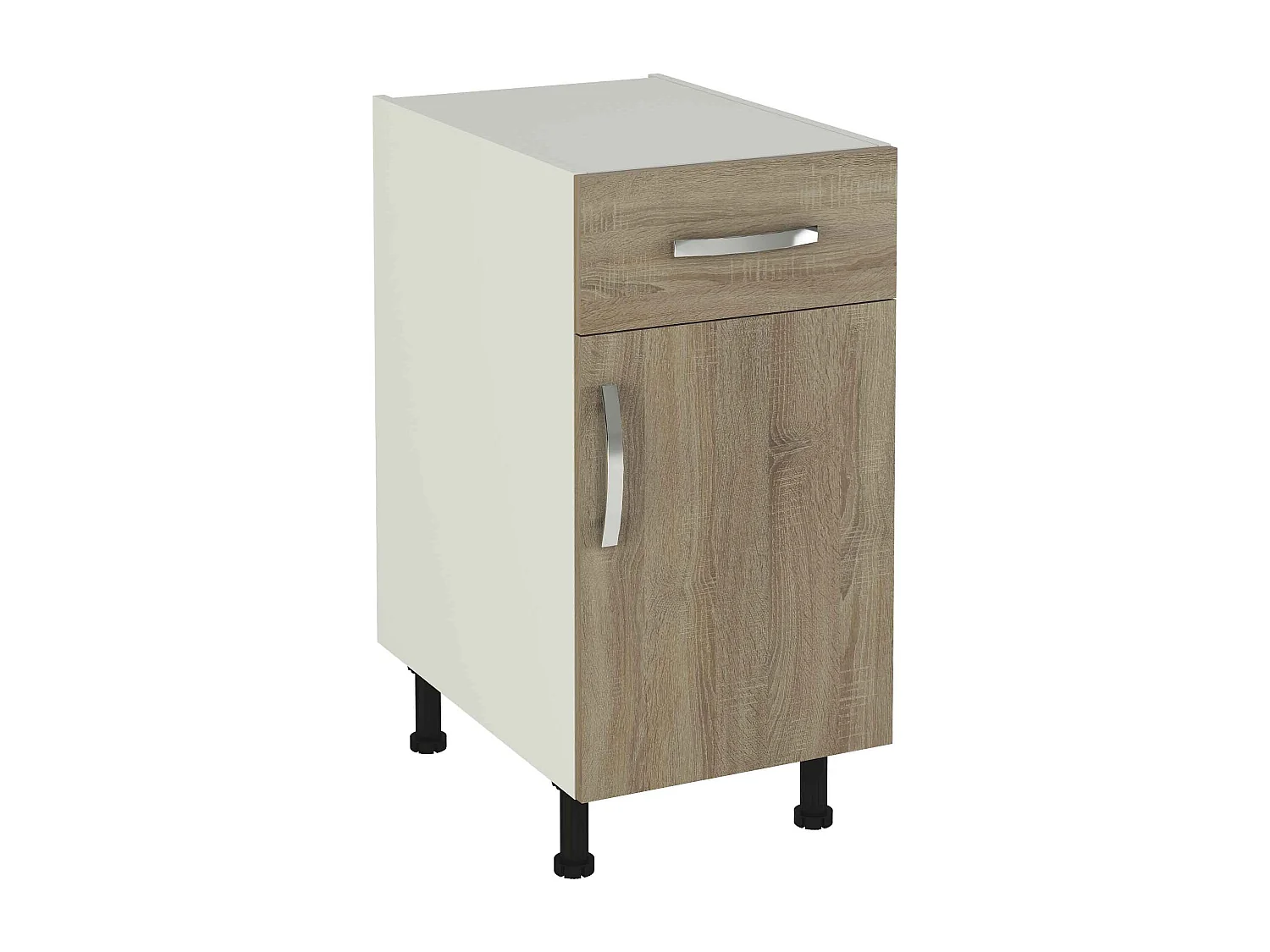 Meuble armoire de cuisine 1 porte + 1 tiroir coloris chêne cortez - Hauteur 85 x Longueur 40 x profondeur 58 cm