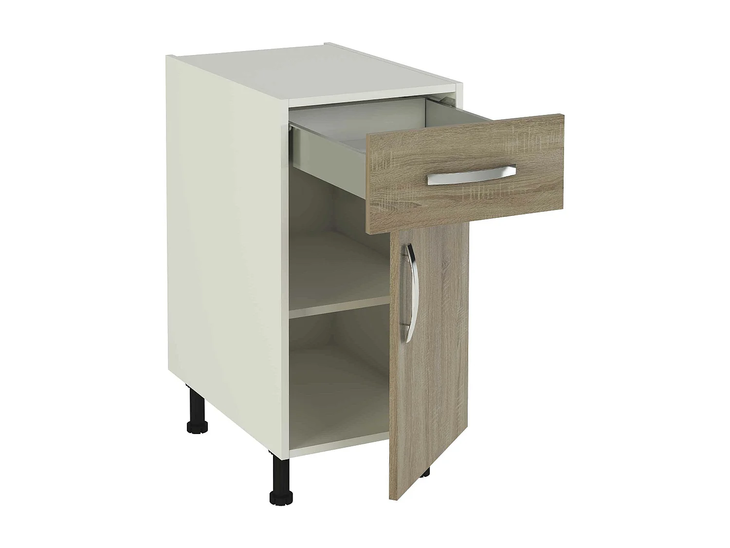 Meuble armoire de cuisine 1 porte + 1 tiroir coloris chêne cortez - Hauteur 85 x Longueur 40 x profondeur 58 cm