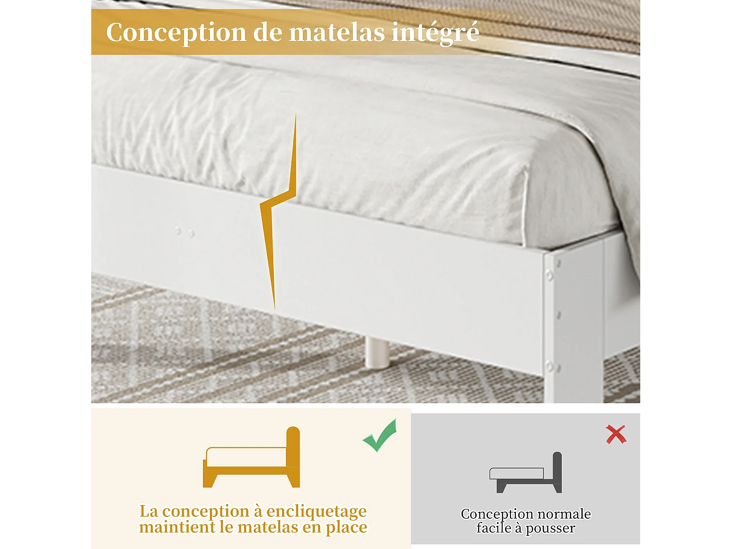 Houten bed 140x200 cm met hoofdeinde, geïntegreerde opbergruimte, 2 uitschuifbare nachtkastjes, MDF, wit (244,4x115x75 cm)