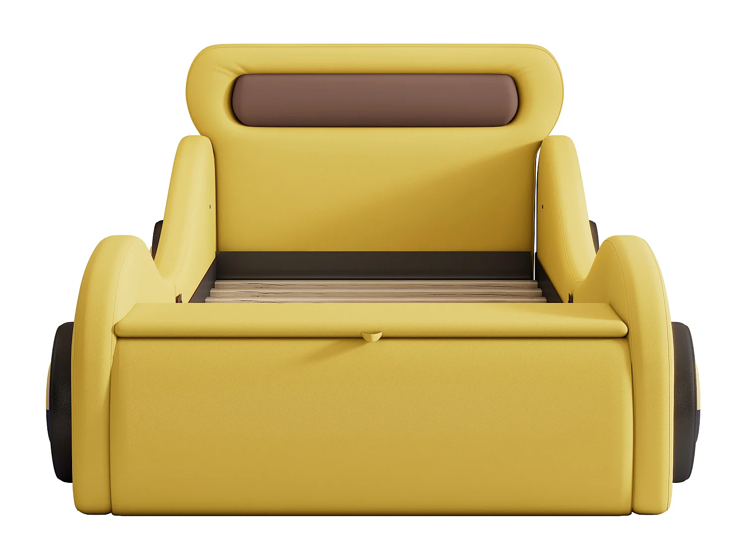 Lit voiture, 90x200 cm, lit enfant avec roues lumineuses et espace de rangement, PU, jaune (241x101x82 cm)