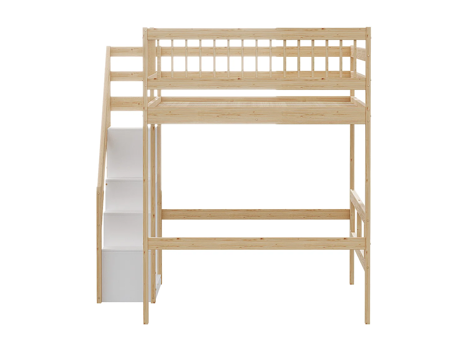 Kinderbed 140x200 cm met opbergruimte onder het bed, massief houten frame met ladder, modern design (205x183x173 cm)