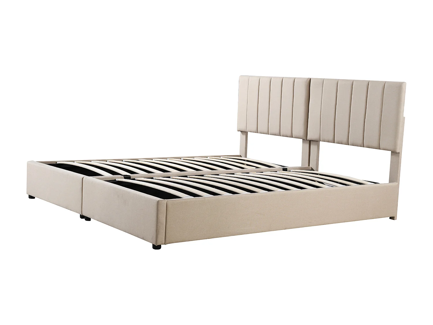 Cama basculante hidráulica multifuncional, lino, beige, estructura flotante tapizada (203x180x105cm)