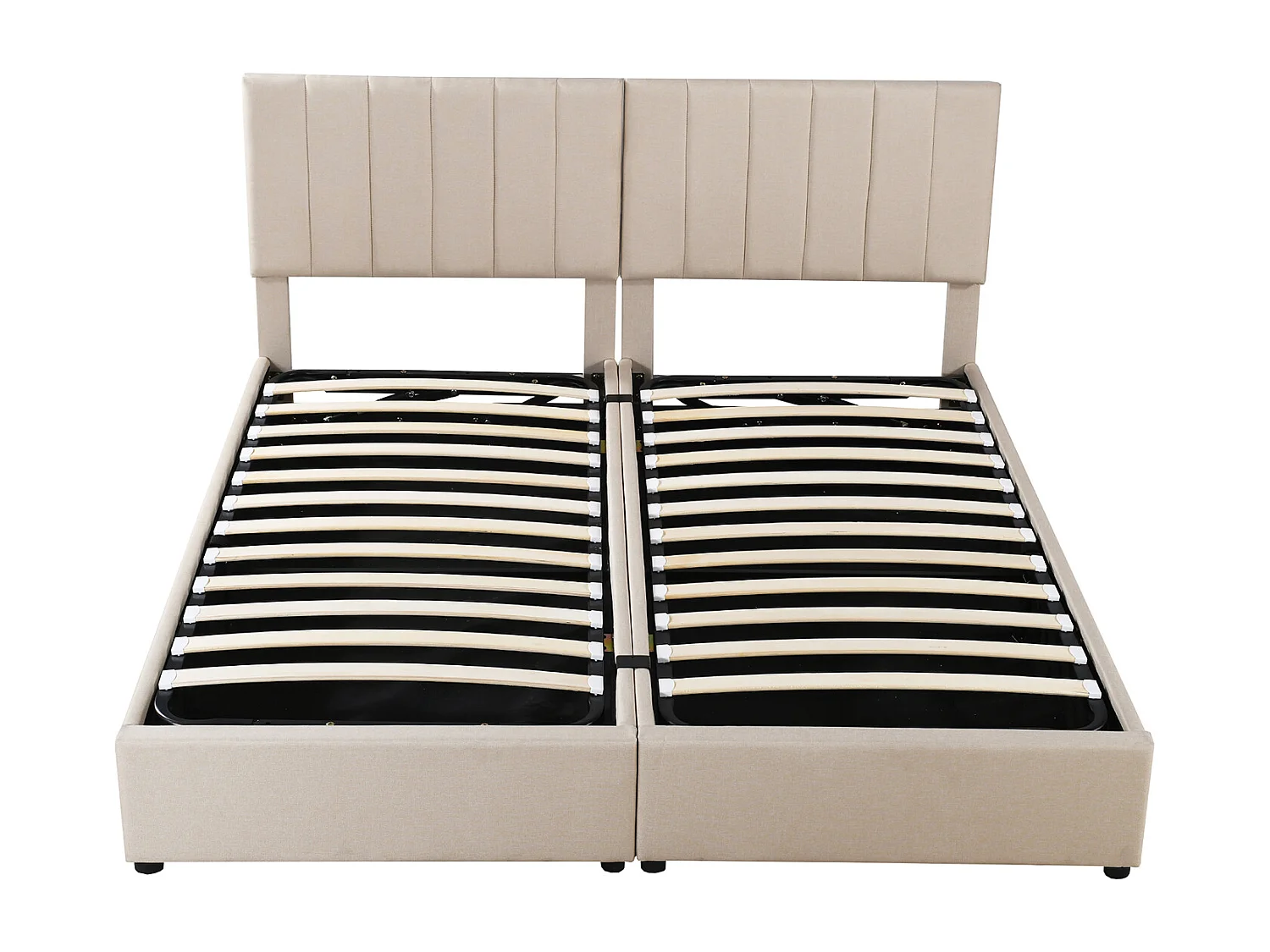 Cama basculante hidráulica multifuncional, lino, beige, estructura flotante tapizada (203x180x105cm)