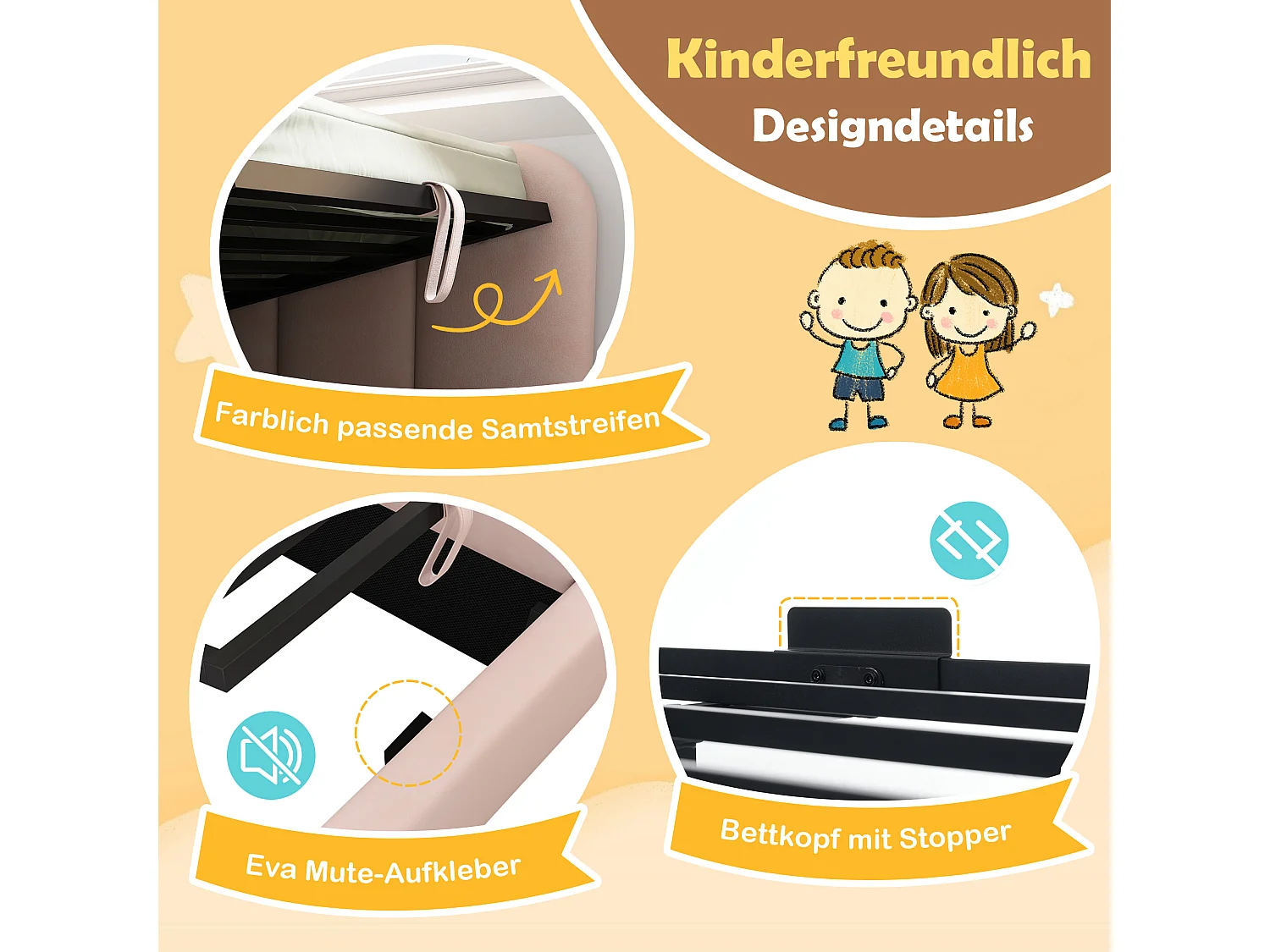 Lit d’appoint avec coffre hydraulique, velours, rose (200x97x76cm)