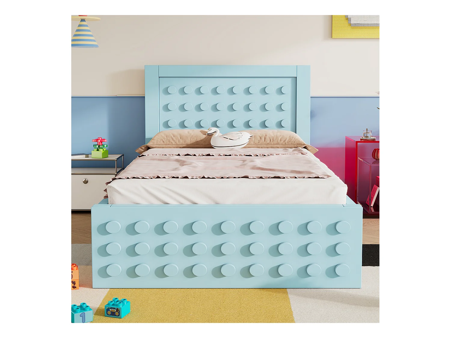 Kinderbed 90x200 cm, massief houten constructie, lattenbodem, lades en opbergruimte onder het bed, zonder matras (90x200 cm)