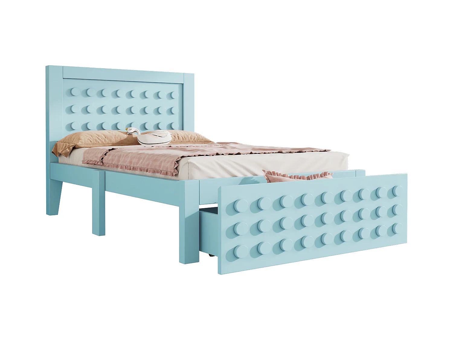 Kinderbed 90x200 cm, massief houten constructie, lattenbodem, lades en opbergruimte onder het bed, zonder matras (90x200 cm)