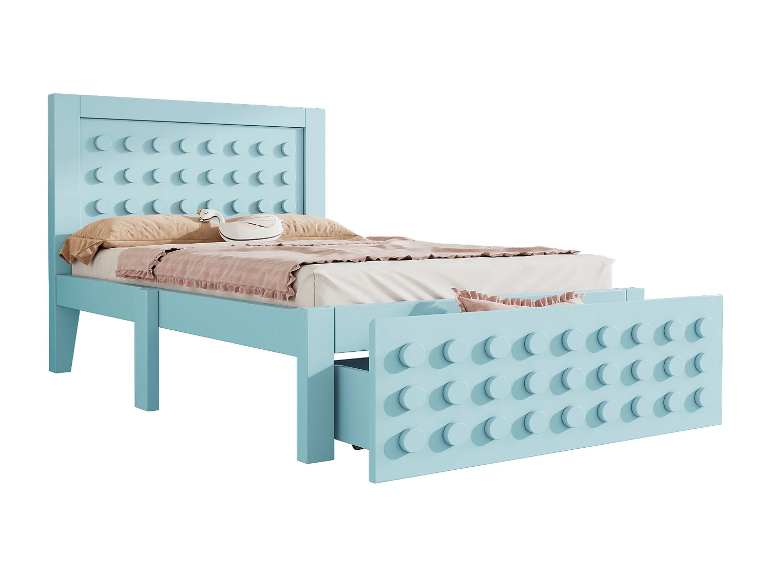 Lit Enfant 90x200 cm, structure bois massif, sommier à lattes, tiroirs et rangement sous le lit, sans matelas (90x200 cm)