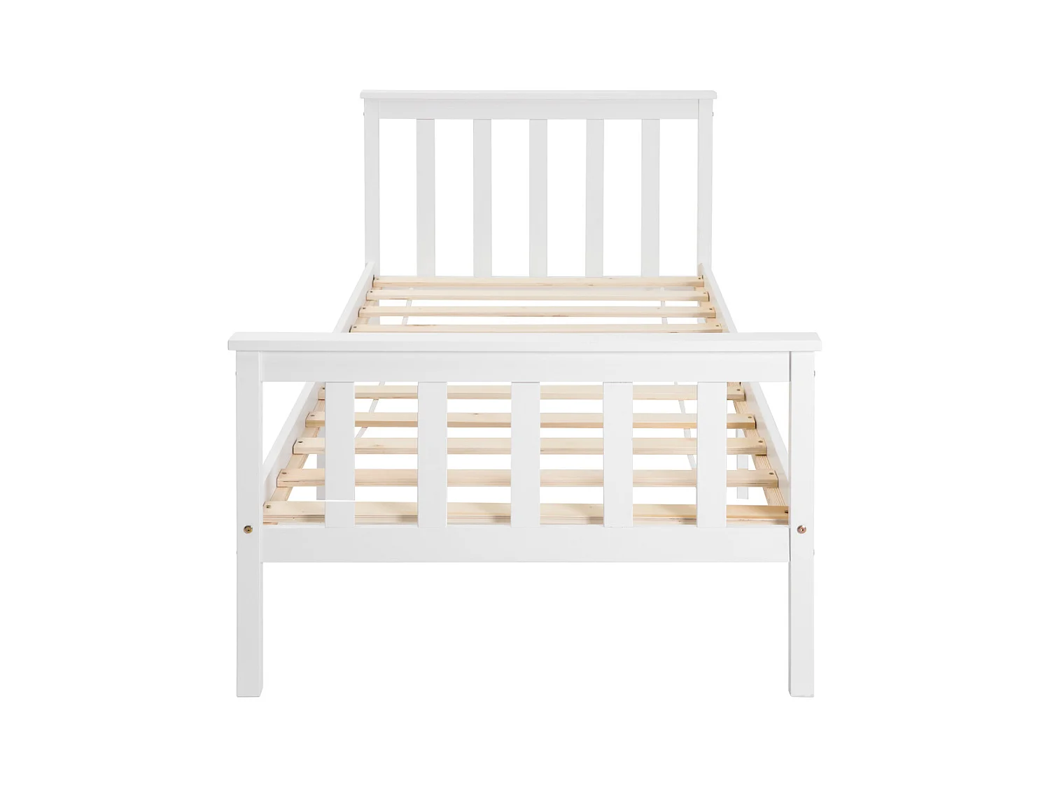 Lit simple en bois massif avec sommier à lattes et tête de lit, pin blanc, design compact et durable (96x208x82cm)