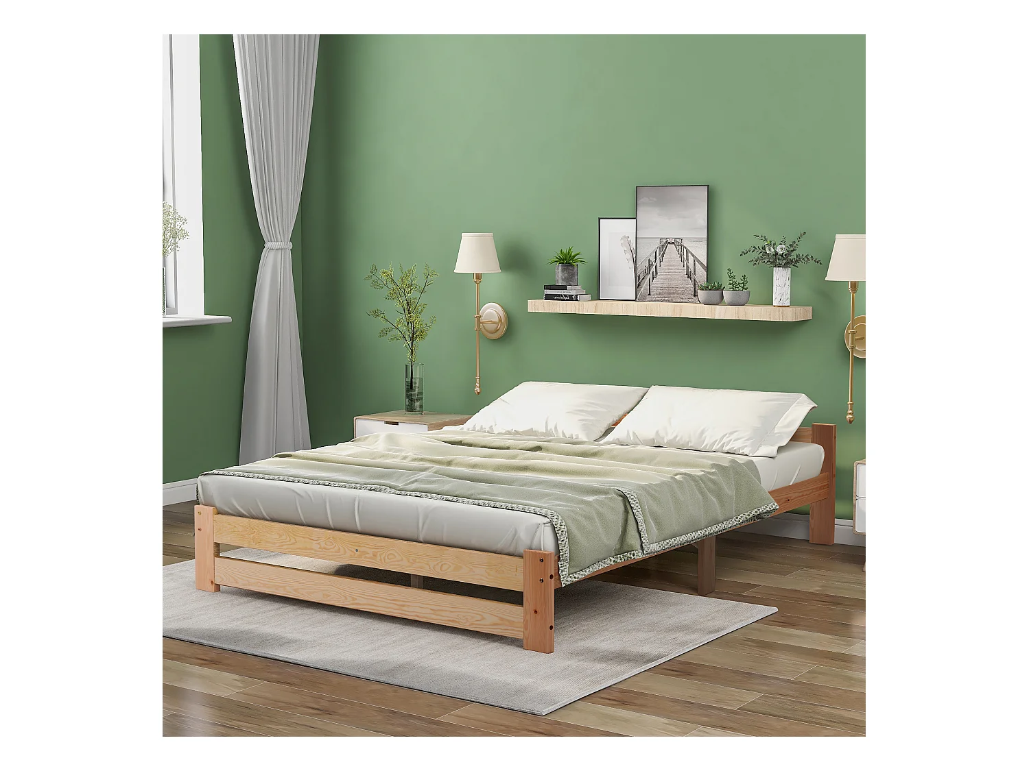 Lit Futon en bois massif avec tête de lit, naturel (200x140 cm)