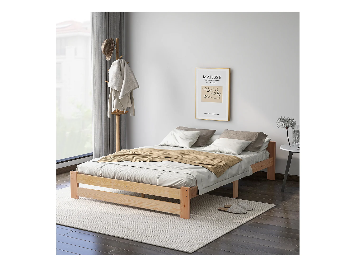 Lit Futon en bois massif avec tête de lit, naturel (200x140 cm)