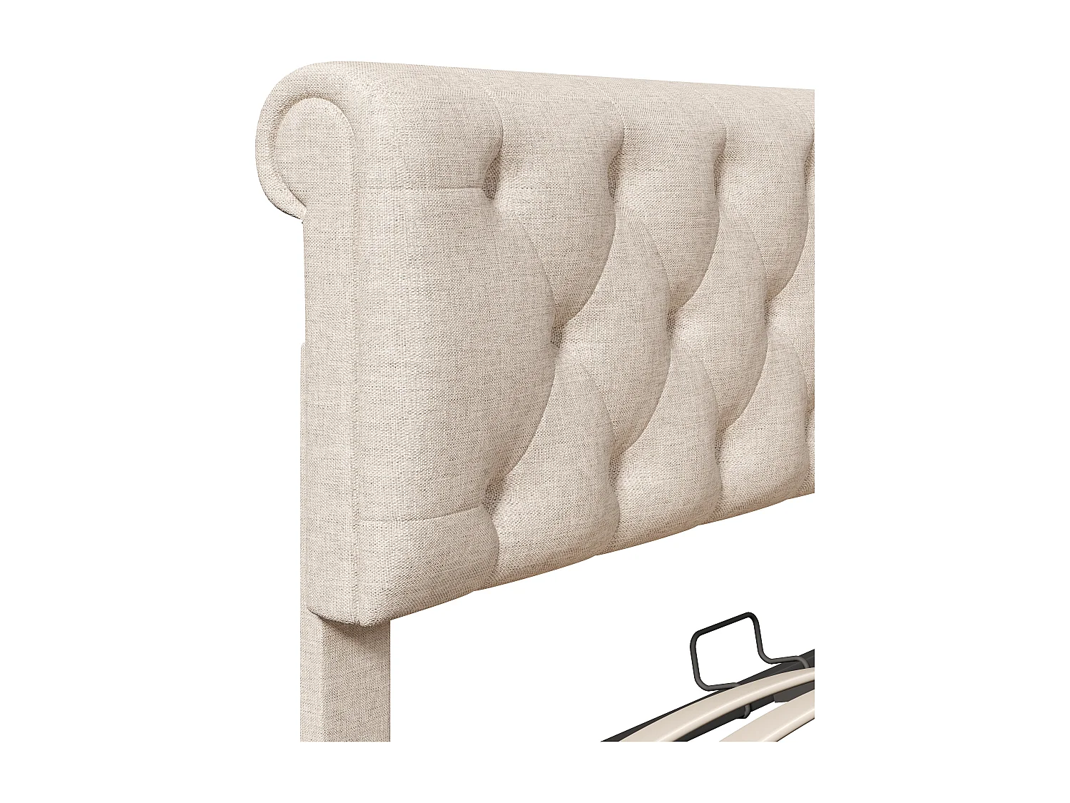 Lit double avec coffre hydraulique, tête de lit réglable, lin naturel, cadre métallique, rangement intégré (212x168x112cm)