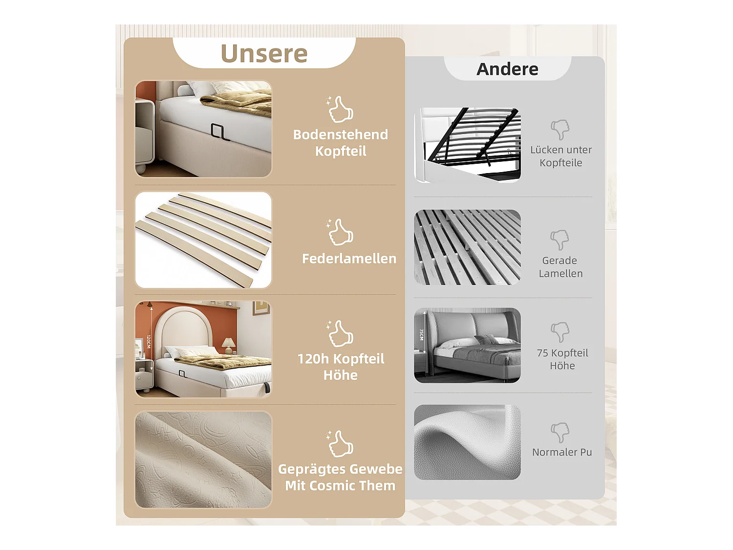 Lit enfant 90x200, lit simple avec motif cosmique, PU beige pour garçons et filles (sans matelas)