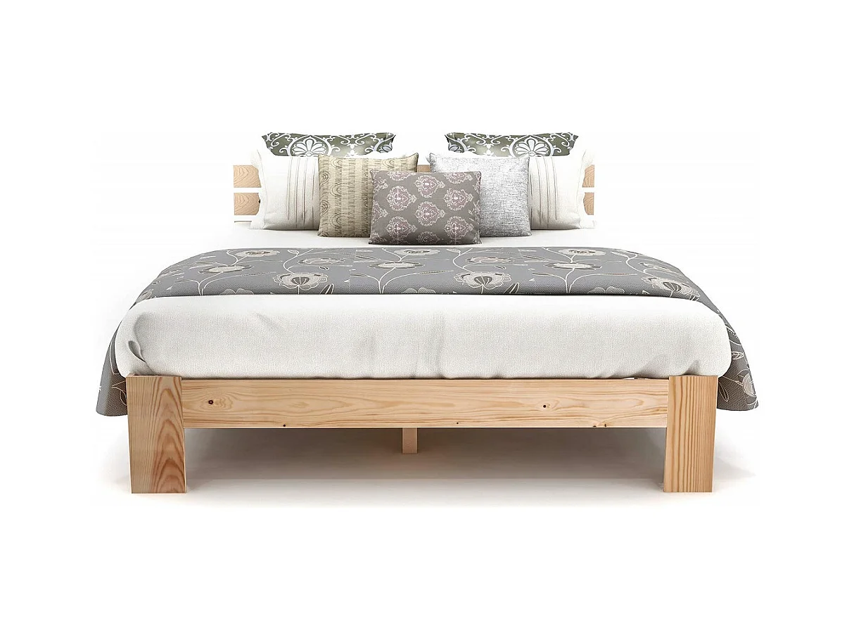Houten bed 140x200 cm, Hoofdbord en frame met lattenbodem, Massief hout, Lichtgrijs (144x210x67,5 cm)