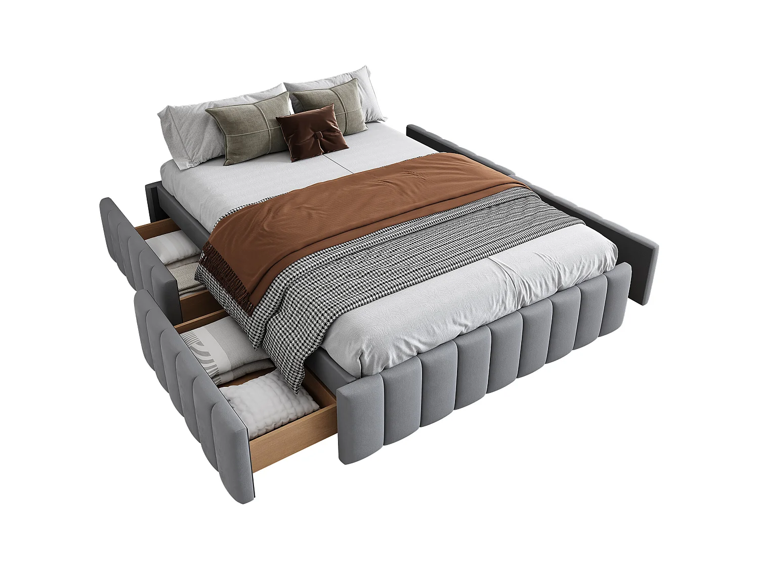 Lit 140x200 cm avec cadre, design minimaliste, Velours, Gris, avec lattes (218x149x35 cm)