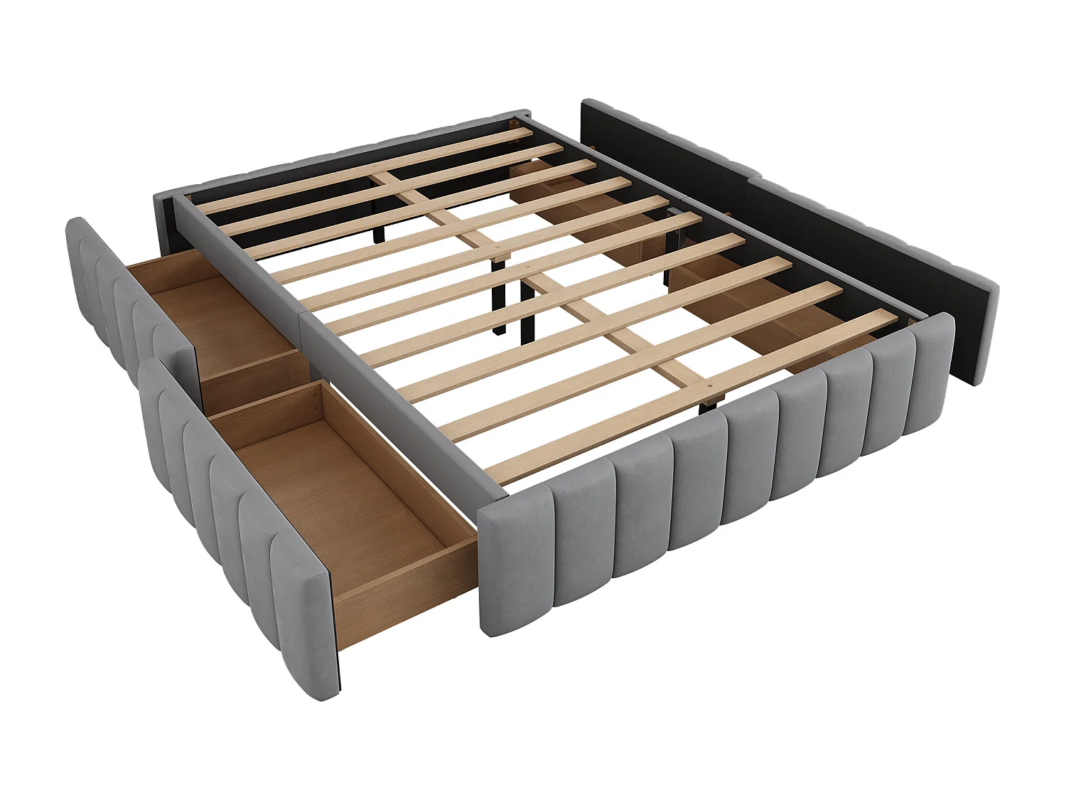 Lit 140x200 cm avec cadre, design minimaliste, Velours, Gris, avec lattes (218x149x35 cm)