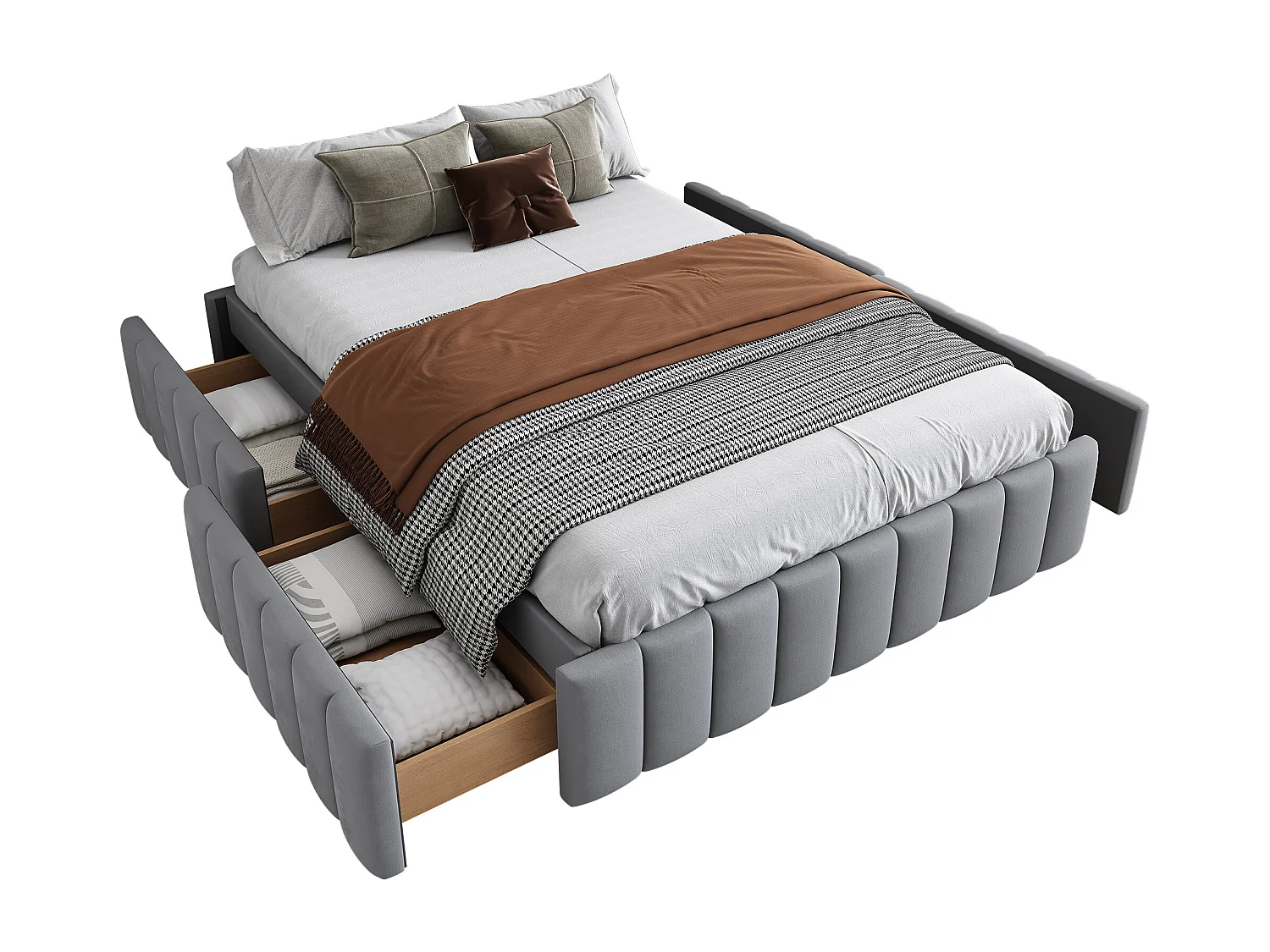 Lit 140x200 cm avec cadre, design minimaliste, Velours, Gris, avec lattes (218x149x35 cm)