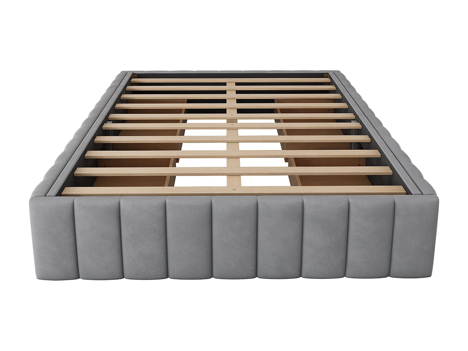 Lit 140x200 cm avec cadre, design minimaliste, Velours, Gris, avec lattes (218x149x35 cm)