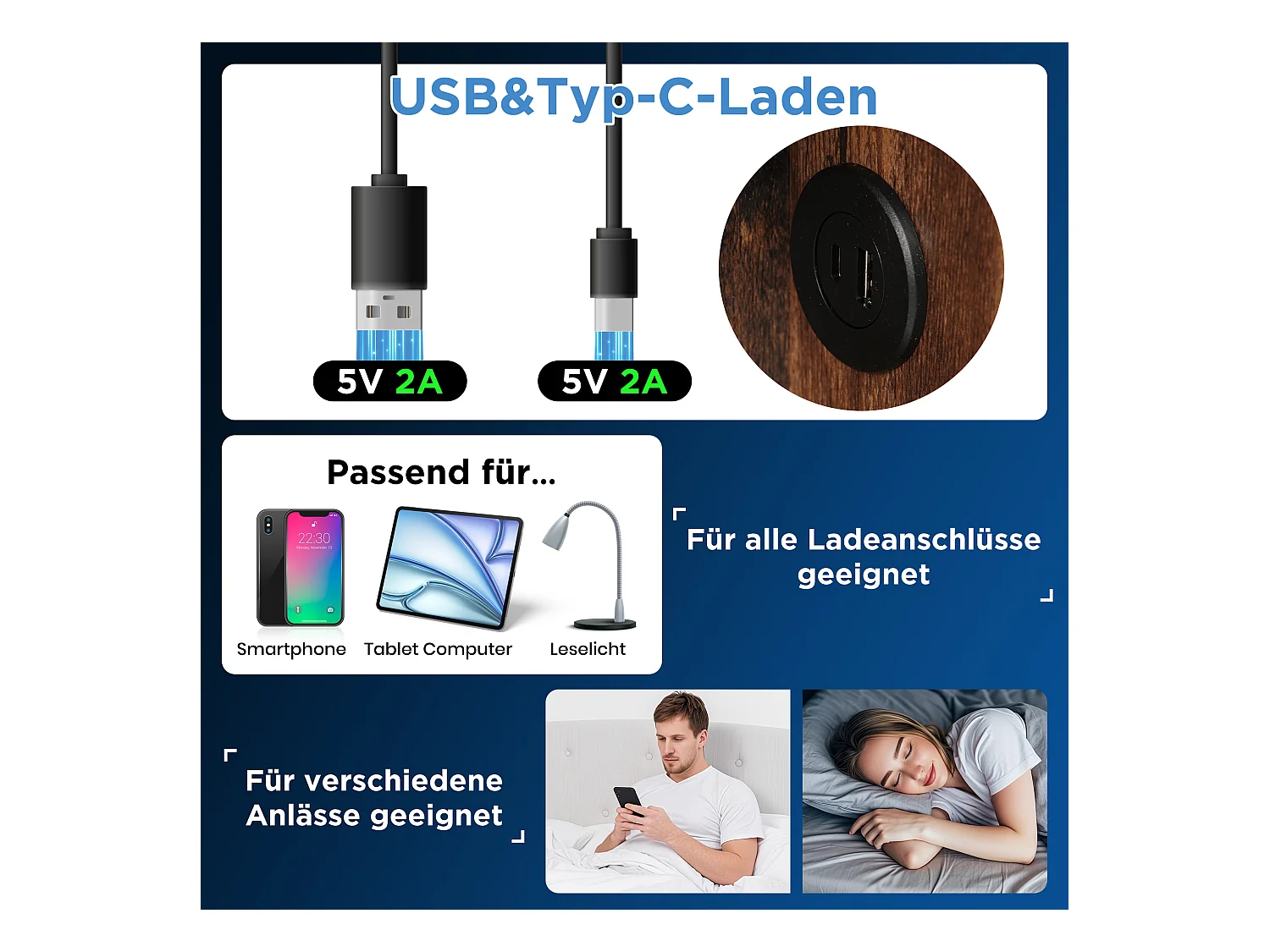 Letto matrimoniale con caricabatterie wireless USB-C, struttura rivestita in lino naturale, contenitore integrato, 160x200 cm (206x165x100,5 cm)