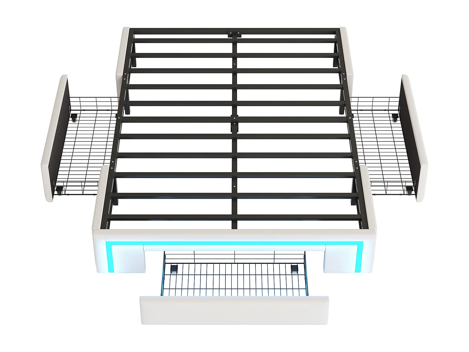 Bed 140x200 cm met lades, PU kunstlederen bed zonder hoofdeinde, met LED-verlichting, metalen platform (200x140x32 cm)