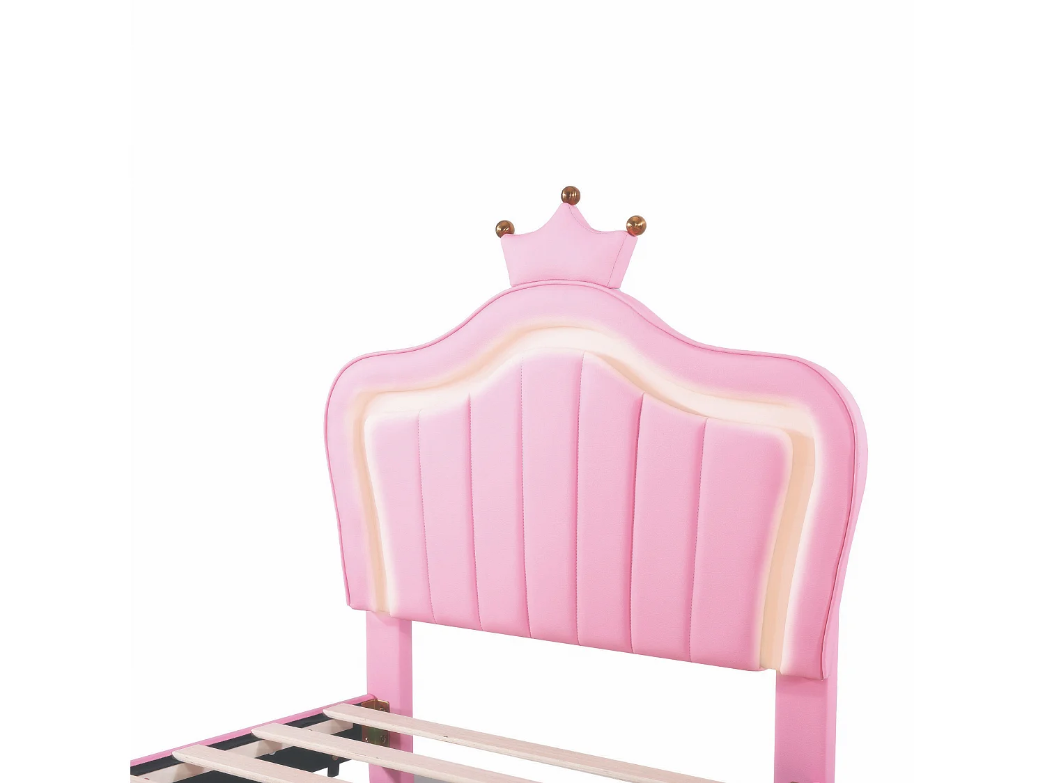 Lit 90x200 cm avec LED, Bluetooth et USB, Lit multifonction en PU Cuir, Blanc/Rose (203.5x100x130.5 cm)