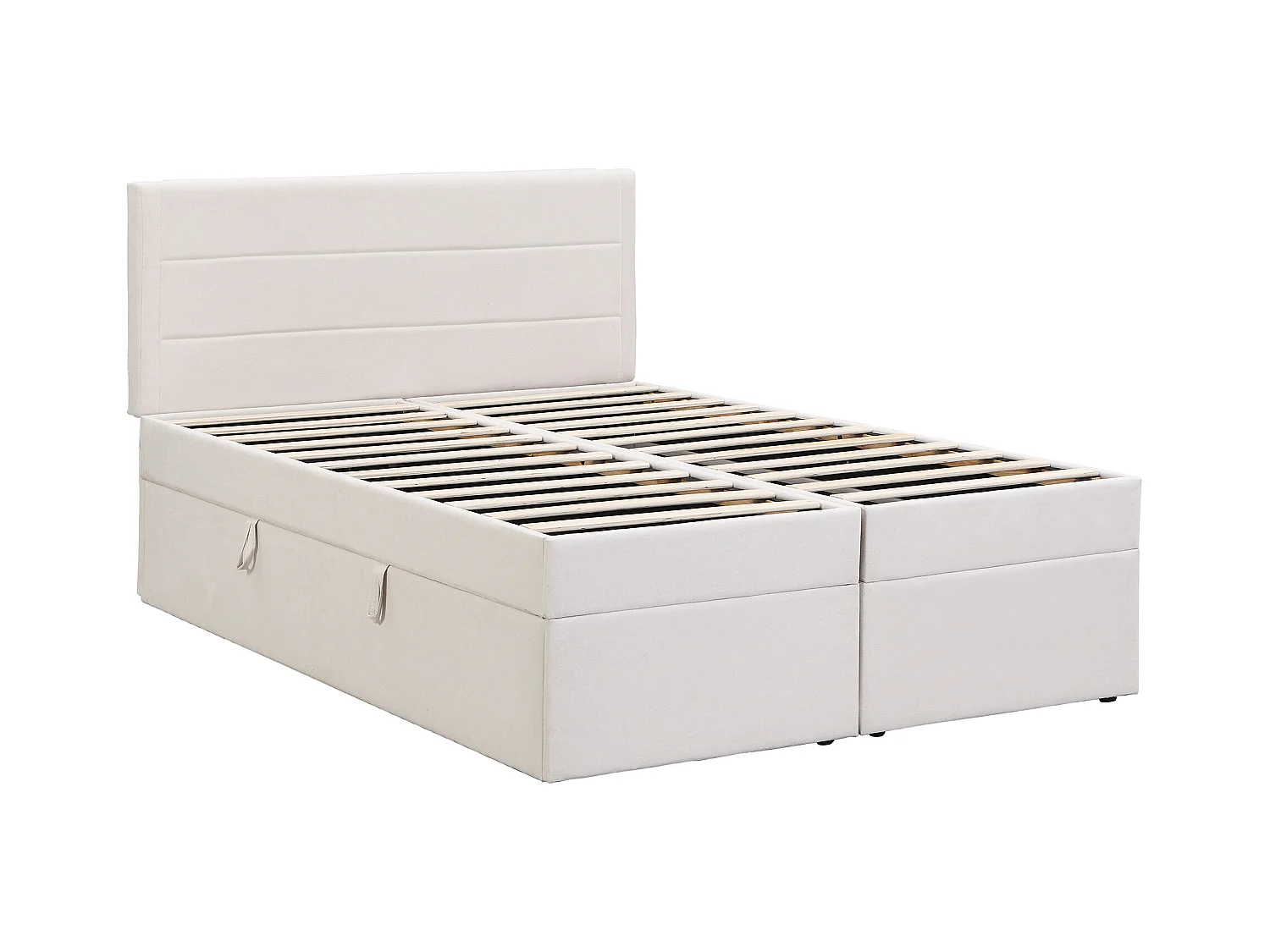 Lit coffre avec sommier à lattes, 140x200 cm, cadre métallique, avec grand espace de rangement, beige