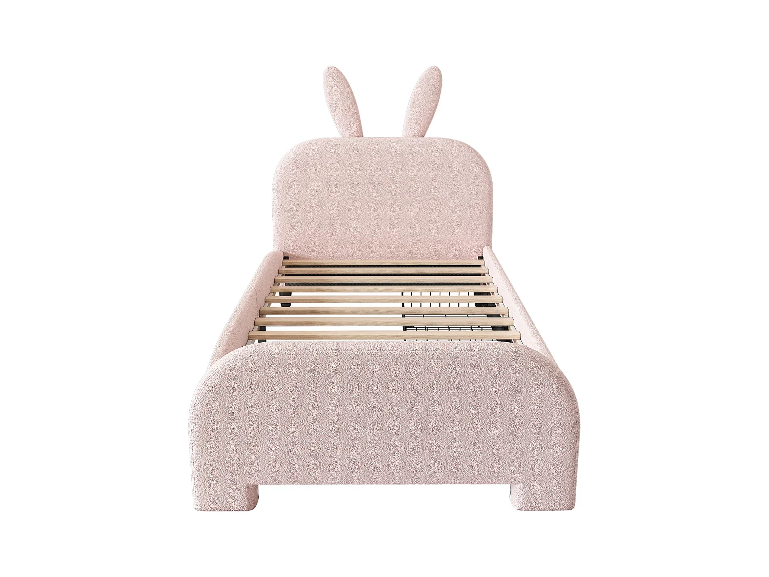 Letto piano 90\200 cm, a forma di coniglio dei cartoni animati, con 2 cassetti, in resistente pelliccia di agnello, peluche, rosa (213x101x116 cm)