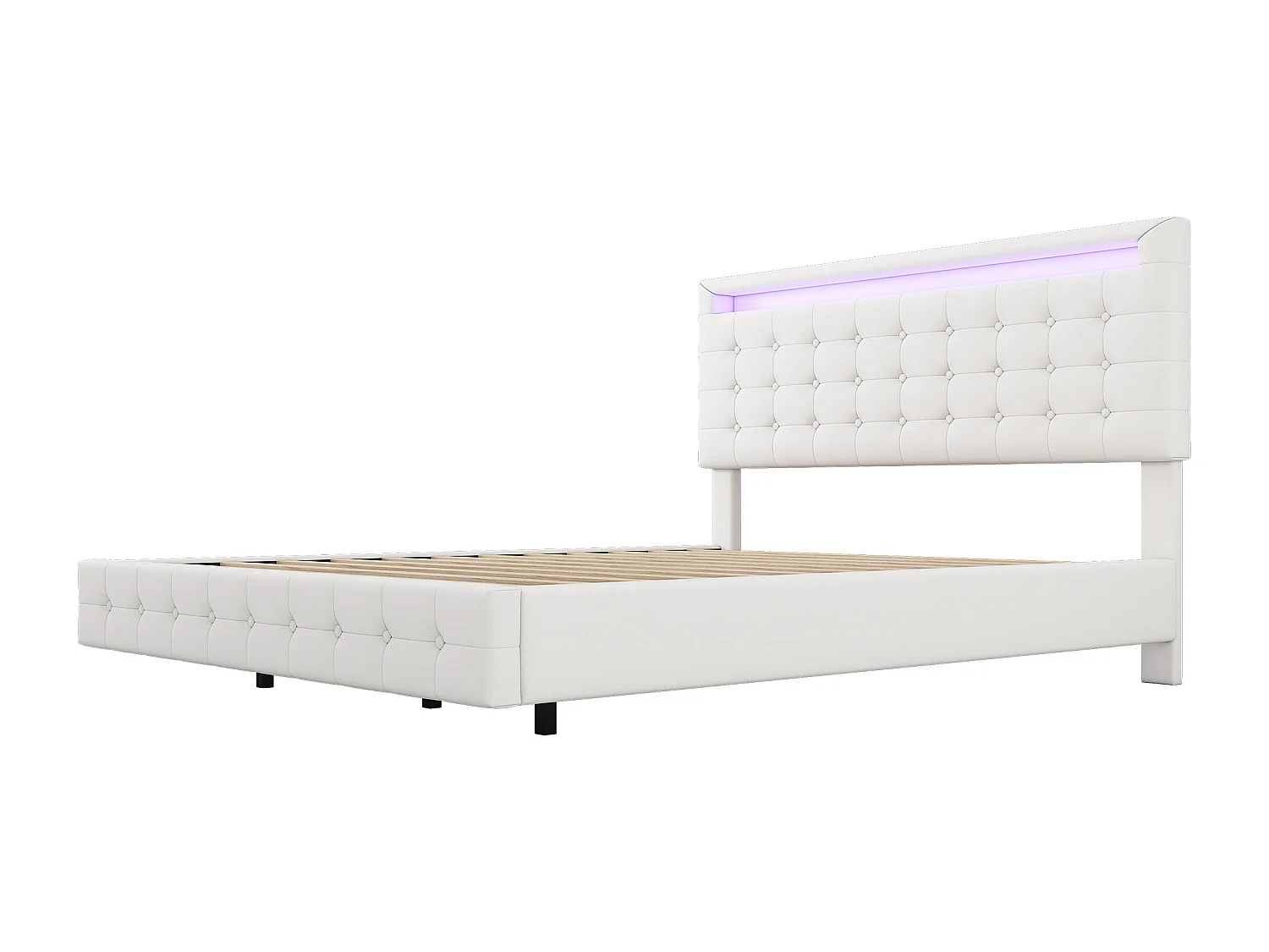 Vlak bed 140x200 cm, sfeer-LED, afstandsbediening met 24 toetsen, hoofdeinde in 3 standen verstelbaar, PU, wit (203,5x143,5x112 cm)