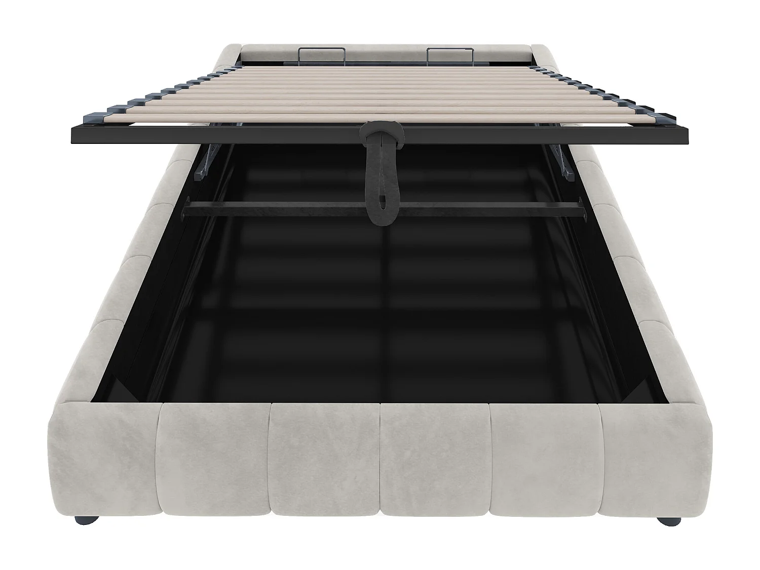 Letto con contenitore idraulico 140x200 cm, senza testiera, con LED integrato, rete flottante, beige (214,5x155x29,5 cm)