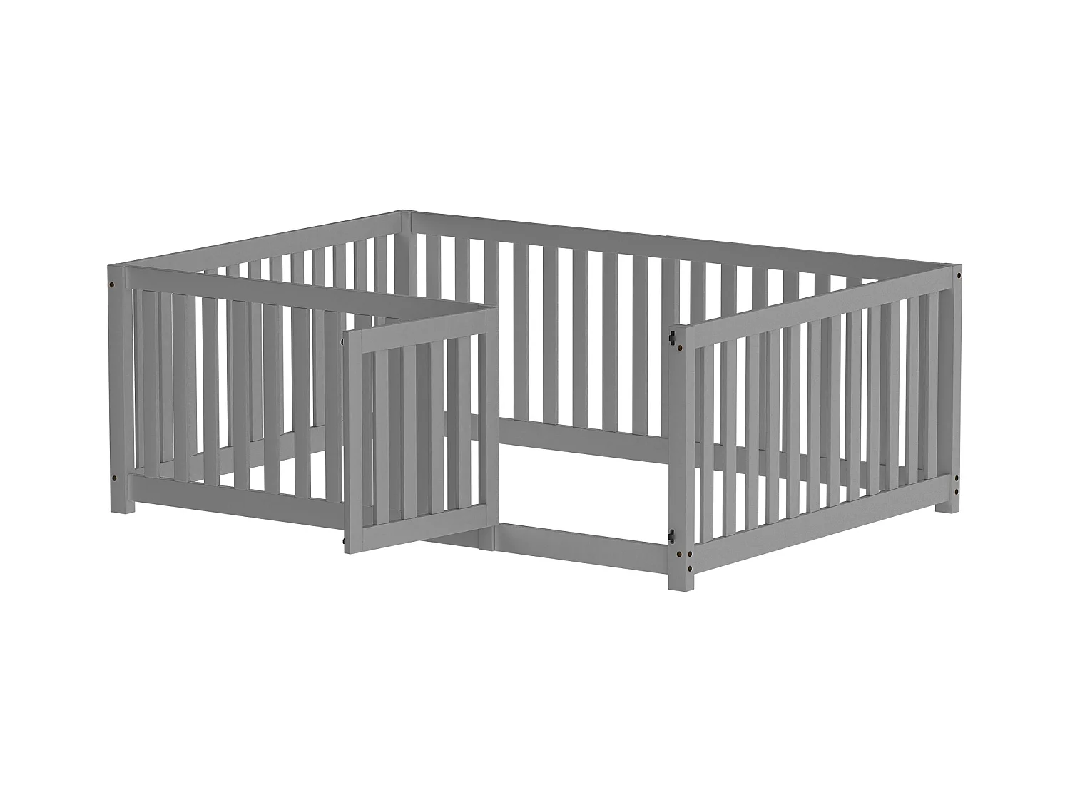 Letto basso 140x200 con struttura in legno, sponda di sicurezza e porta, grigio (204x147x60 cm)