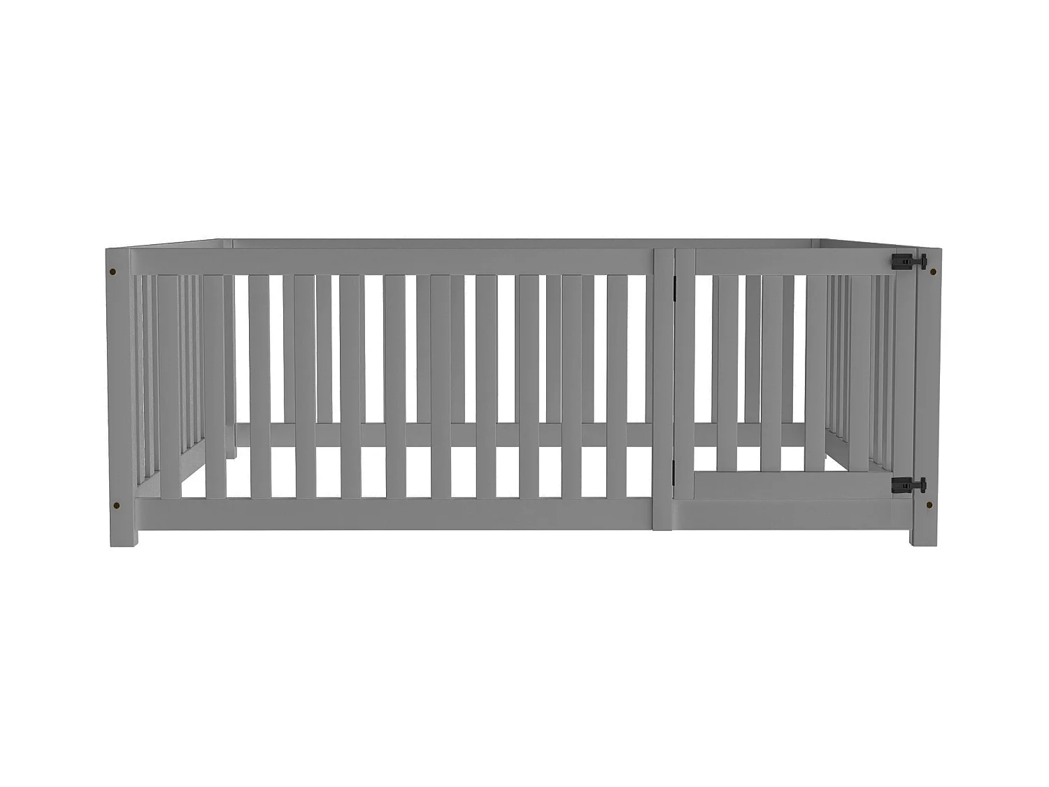 Letto basso 140x200 con struttura in legno, sponda di sicurezza e porta, grigio (204x147x60 cm)