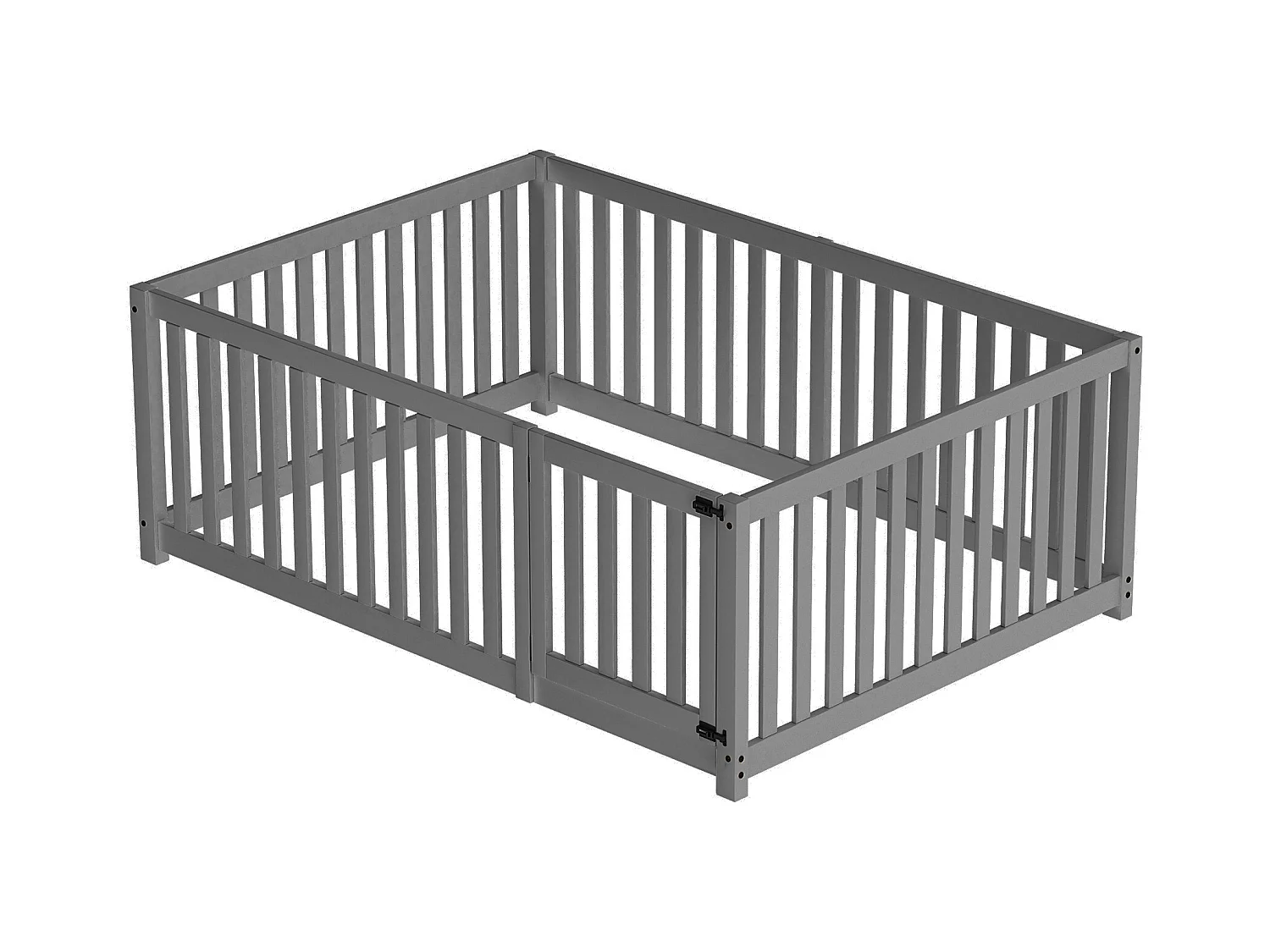 Letto basso 140x200 con struttura in legno, sponda di sicurezza e porta, grigio (204x147x60 cm)