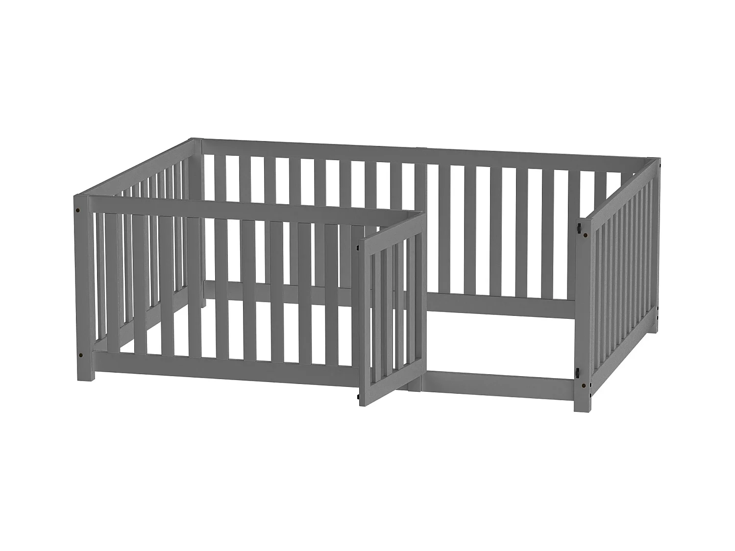 Letto basso 140x200 con struttura in legno, sponda di sicurezza e porta, grigio (204x147x60 cm)