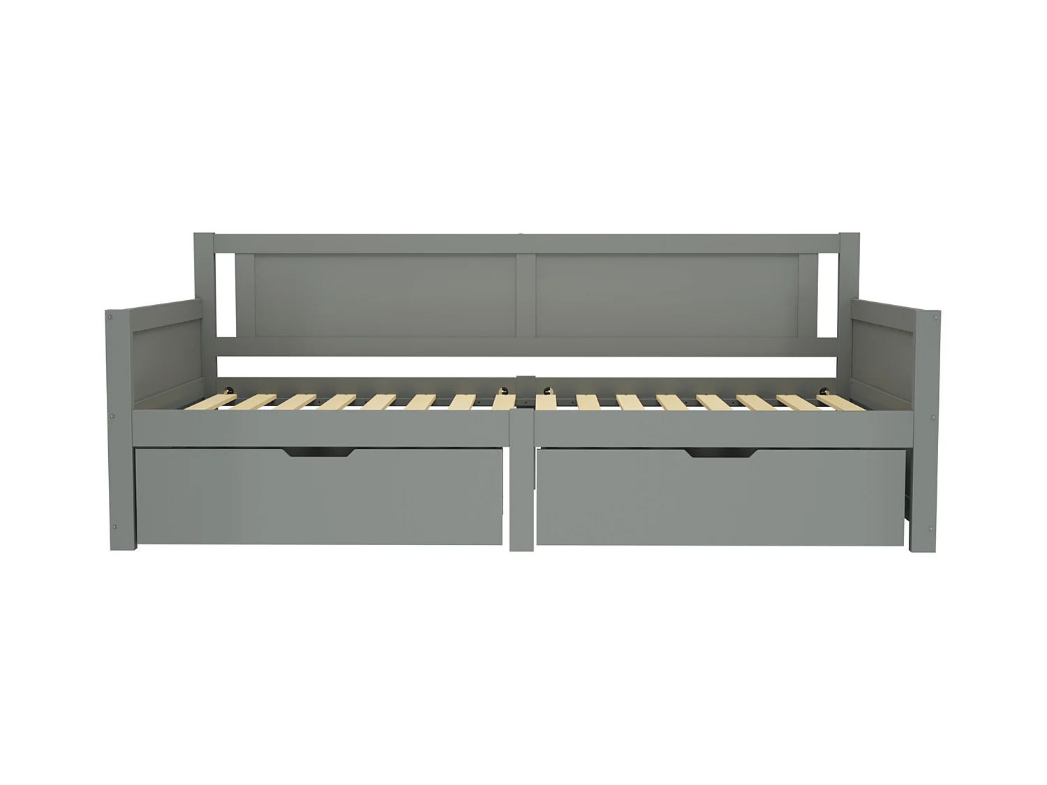 Lit avec rangements 90x200, lit individuel en bois massif, avec 2 tiroirs et cadre en bois, gris (205x95x80 cm)