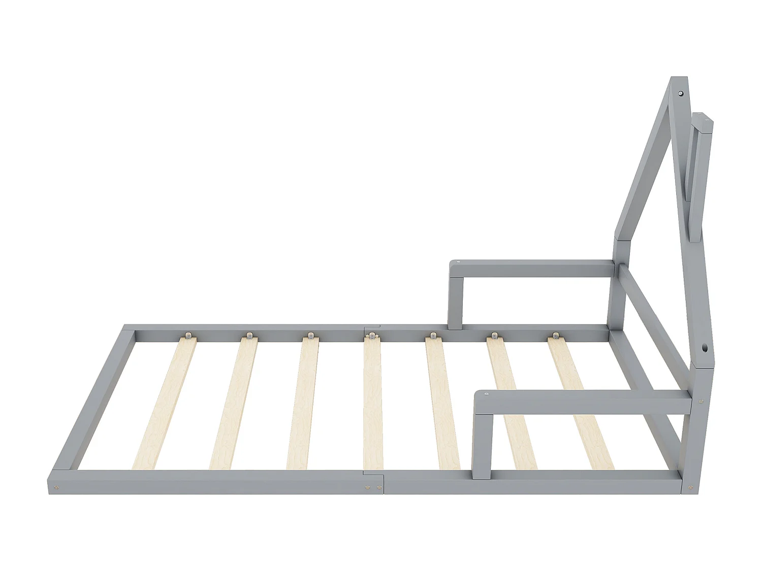 Lit plat 90x200 cm, en forme de maison, en pin massif, design simple, gris (209x99x107 cm)