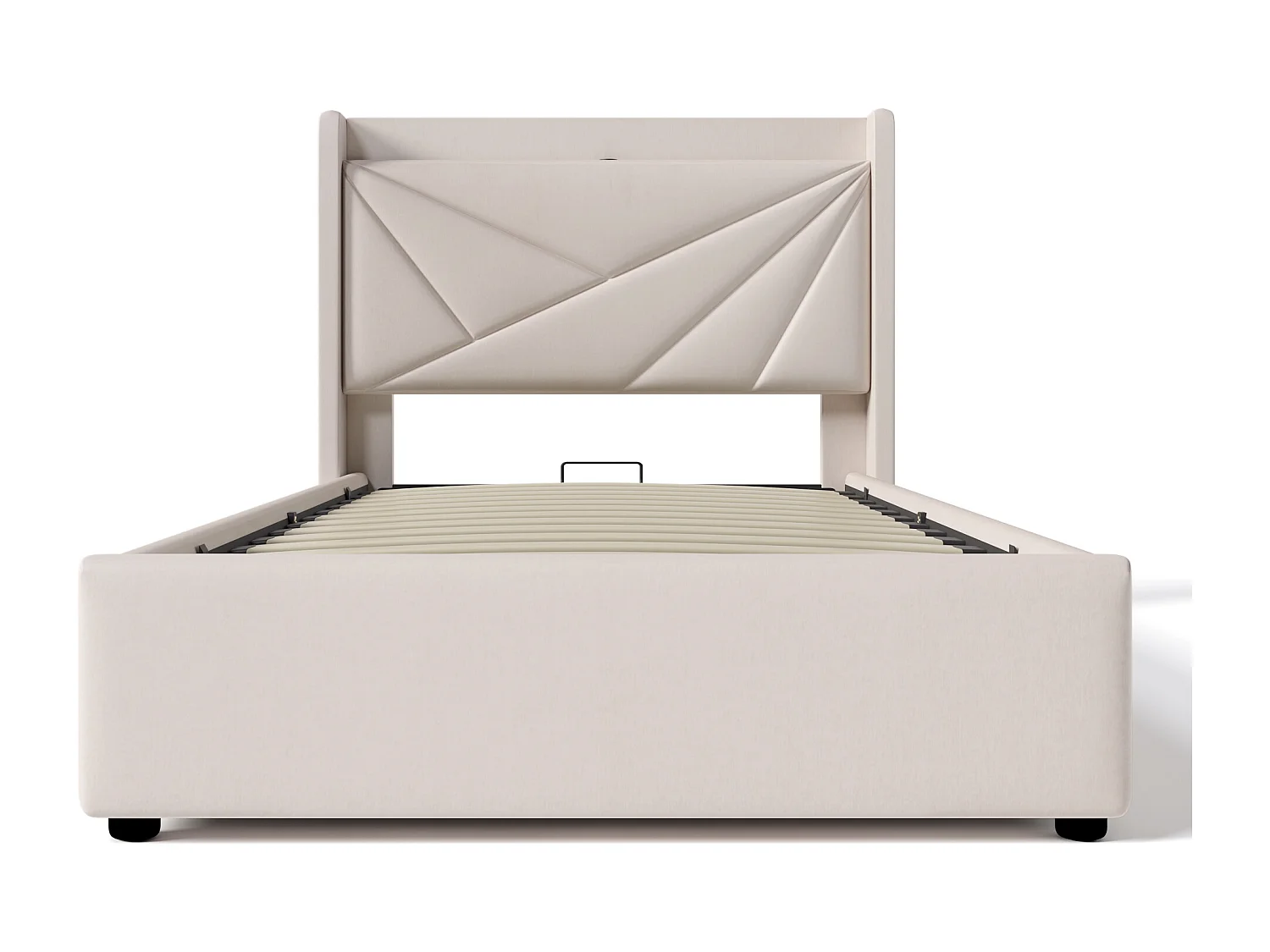 Gestoffeerd opbergbed met USB Type-C-oplader, katoen-linnen, beige (96x208x107cm)