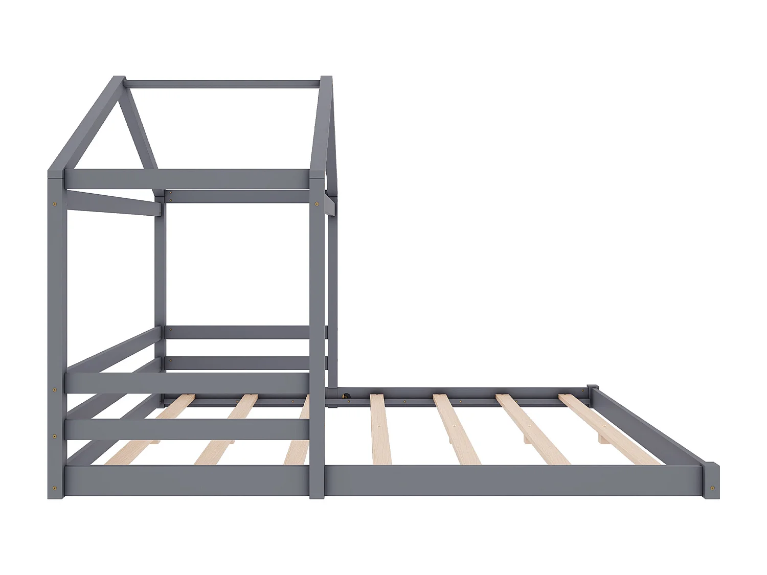 Lit cabane enfant, style minimaliste, pin massif, gris (206x149x160 cm)