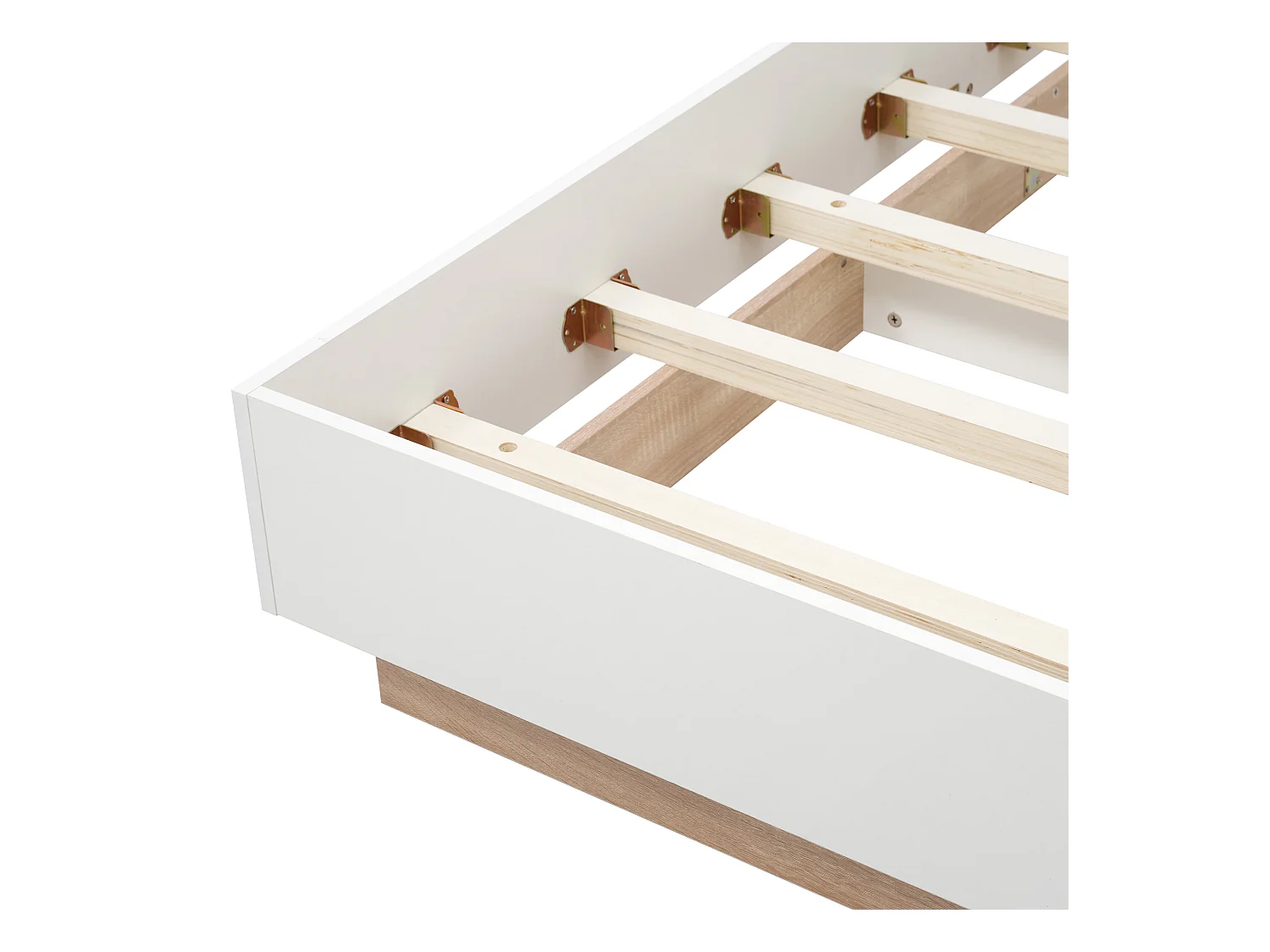 Lit double flottant avec tête de lit, sommier en bois, Sonoma chêne et blanc (205x184x90.5cm)