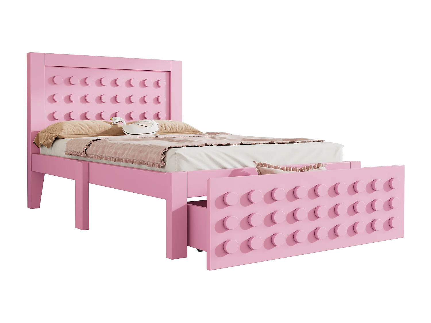 Lit Enfant 90x200 cm, structure bois massif, sommier à lattes, tiroirs et rangement sous le lit, rose (90x200 cm)