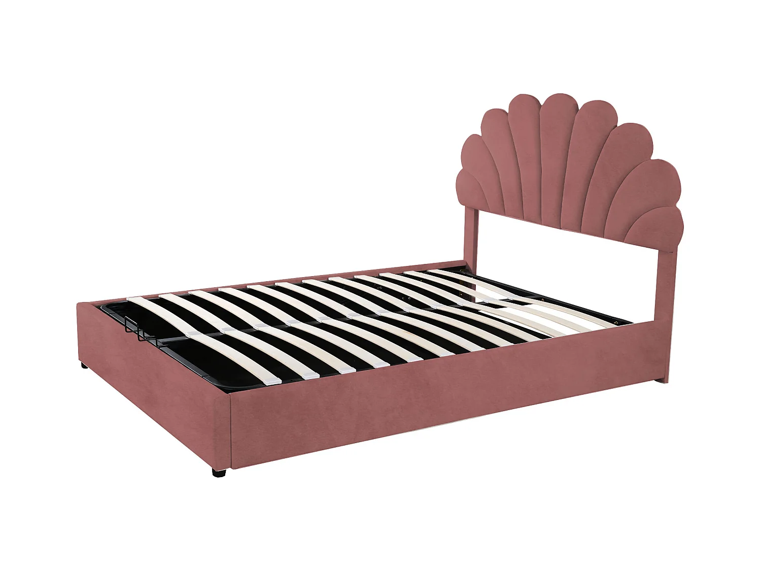 Cama de 140x200 cm con cabecero floral, sistema de almacenaje hidráulico, tejido de terciopelo, color blanco (203x140x119 cm)