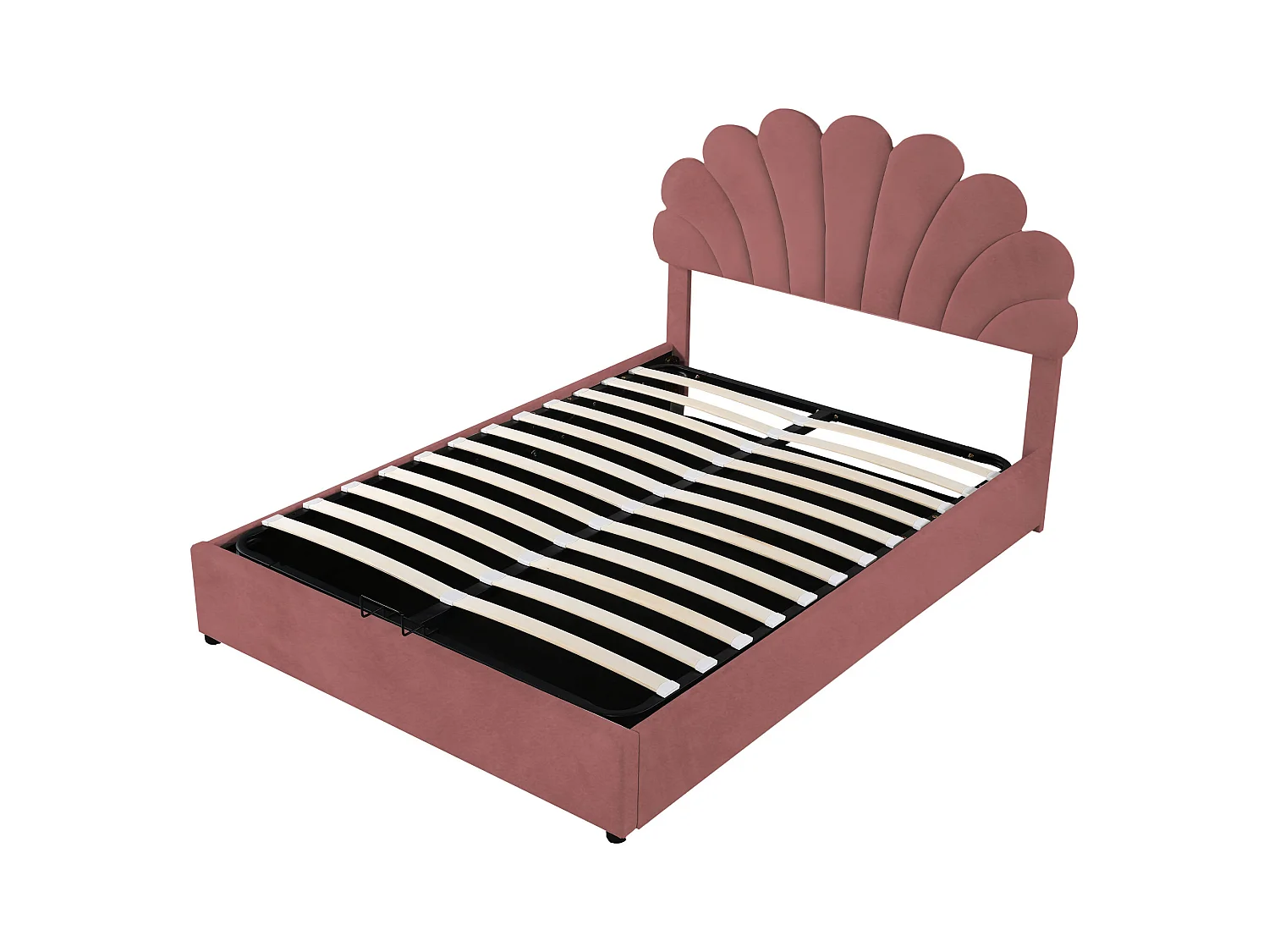 Letto 140x200 cm con testiera floreale, sistema contenitore idraulico, tessuto in velluto, bianco (203x140x119 cm)