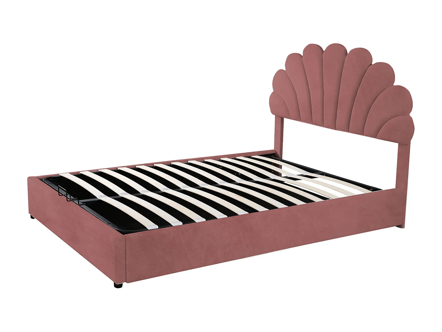 Letto 140x200 cm con testiera floreale, sistema contenitore idraulico, tessuto in velluto, bianco (203x140x119 cm)