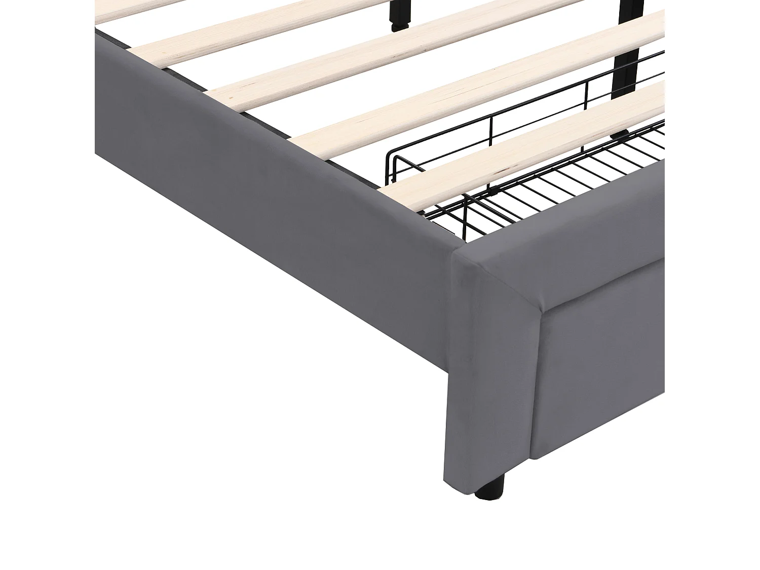 Lit double avec LED, port USB et tiroir spacieux, velours, gris (200x145x109cm)