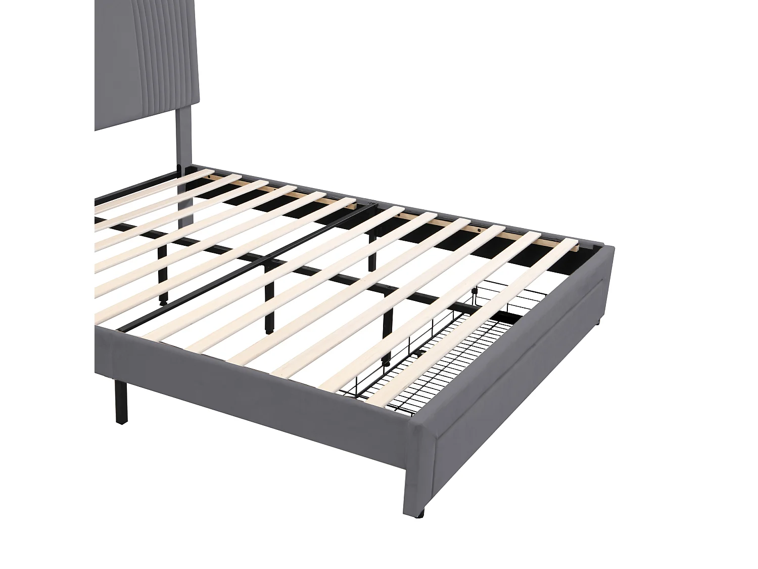 Lit double avec LED, port USB et tiroir spacieux, velours, gris (200x145x109cm)