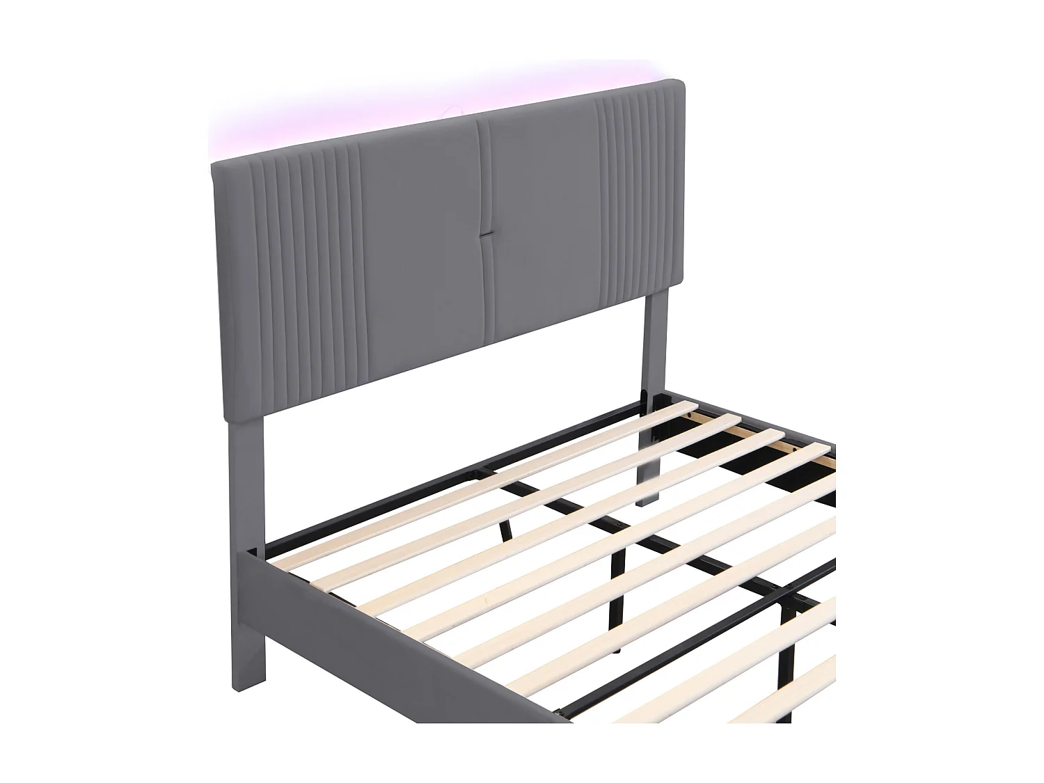 Lit double avec LED, port USB et tiroir spacieux, velours, gris (200x145x109cm)