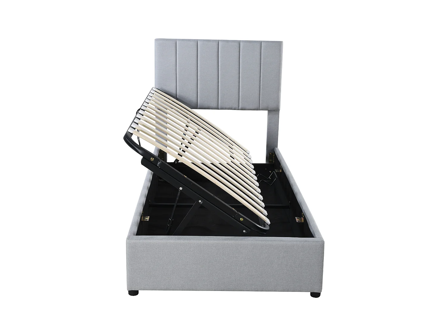 Lit coffre hydraulique enfant, tissu lin gris, rembourrage doux, multifonctionnel (203x90x105cm)